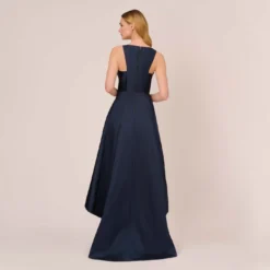 Adrianna Papell High Low Mikado Gown With Asymmetrical Detail In Midnight -Cheap Vesta Gleam Store AP1E204122 AB411 Regular Back