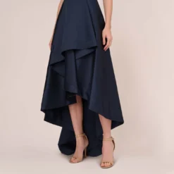 Adrianna Papell High Low Mikado Gown With Asymmetrical Detail In Midnight -Cheap Vesta Gleam Store AP1E204122 AB411 Regular Lifestyle