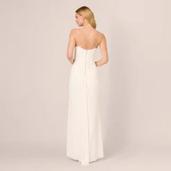 Adrianna Papell Draped Matte Jersey Gown With Deep Slit And Spaghetti Straps In Ivory -Cheap Vesta Gleam Store AP1E204233 AB194 Regular Back