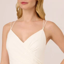 Adrianna Papell Draped Matte Jersey Gown With Deep Slit And Spaghetti Straps In Ivory -Cheap Vesta Gleam Store AP1E204233 AB194 Regular Detail