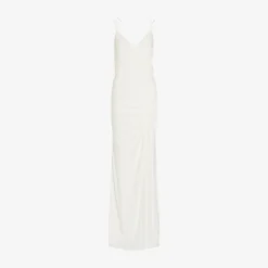 Adrianna Papell Draped Matte Jersey Gown With Deep Slit And Spaghetti Straps In Ivory -Cheap Vesta Gleam Store AP1E204233 AB194 Regular Flat