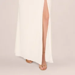 Adrianna Papell Draped Matte Jersey Gown With Deep Slit And Spaghetti Straps In Ivory -Cheap Vesta Gleam Store AP1E204233 AB194 Regular Lifestyle