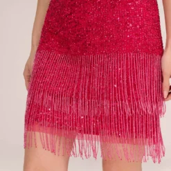 Adrianna Papell Sleeveless Beaded Cocktail Dress In Fiesta Pink -Cheap Vesta Gleam Store AP1E205327 AD660 Regular Lifestyle