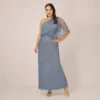Adrianna Papell Plus Size Draped One Shoulder Dress With Sequin Detail In Dusty Blue