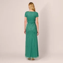 Adrianna Papell Hand-Beaded Long Dress In Jungle Green -Cheap Vesta Gleam Store AP1E207607 AC304 Regular Back