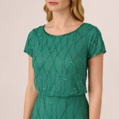 Adrianna Papell Hand-Beaded Long Dress In Jungle Green -Cheap Vesta Gleam Store AP1E207607 AC304 Regular Detail