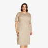 Adrianna Papell Plus Size Beaded Cocktail Dress In Biscotti