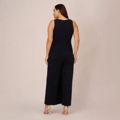 Adrianna Papell Plus Size Sleeveless Asymmetrical Jumpsuit In Midnight -Cheap Vesta Gleam Store AP1E207760 AB411 Plus Back