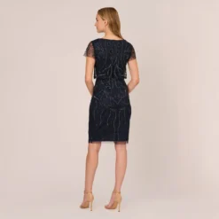 Adrianna Papell Short Sleeve Beaded Cocktail Dress With Popover In Midnight -Cheap Vesta Gleam Store AP1E207775 AG410 Regular Back a70fb266 eb60 411c 9a96 54905b919f68