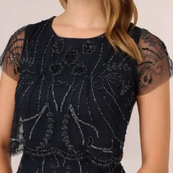 Adrianna Papell Short Sleeve Beaded Cocktail Dress With Popover In Midnight -Cheap Vesta Gleam Store AP1E207775 AG410 Regular Detail