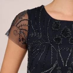 Adrianna Papell Short Sleeve Beaded Cocktail Dress With Popover In Midnight -Cheap Vesta Gleam Store AP1E207775 AG410 Regular Lifestyle