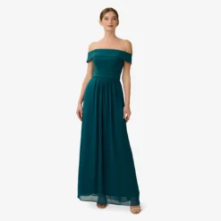 Adrianna Papell Off The Shoulder Crepe Chiffon Gown With Soft Skirt In Hunter -Cheap Vesta Gleam Store AP1E207939 AE303 Regular Default c1d5796a fe1d 495b 83fe 58e5d099be7d
