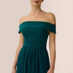 Adrianna Papell Off The Shoulder Crepe Chiffon Gown With Soft Skirt In Hunter -Cheap Vesta Gleam Store AP1E207939 AE303 Regular Detail
