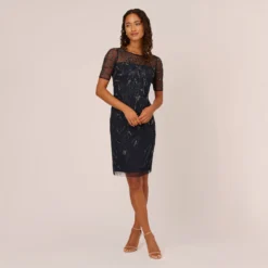 Adrianna Papell Hand-Beaded Cocktail Dress In Midnight -Cheap Vesta Gleam Store AP1E208090 AG410 Regular Front