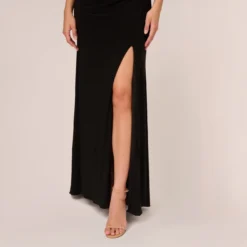 Adrianna Papell Hand-Sequined Ruched Long Jersey Gown In Black -Cheap Vesta Gleam Store AP1E208172 AA002 Regular Lifestyle