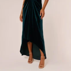 Adrianna Papell Shirred Velvet Gown With Elbow-Length Sleeves In Emerald -Cheap Vesta Gleam Store AP1E208255 AA321 Regular Lifestyle