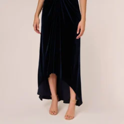 Adrianna Papell Shirred Velvet Gown With Elbow-Length Sleeves In Midnight -Cheap Vesta Gleam Store AP1E208255 AB411 Regular Lifestyle
