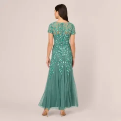 Adrianna Papell Hand Beaded Short Sleeve Floral Godet Gown In Green Slate -Cheap Vesta Gleam Store AP1E208349 AA355 Regular Back