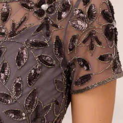 Adrianna Papell Hand Beaded Short Sleeve Floral Godet Gown In Moonscape -Cheap Vesta Gleam Store AP1E208349 AD542 Regular Lifestyle