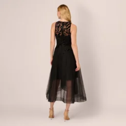 Adrianna Papell Tulle Halter Party Dress With Velvet Accents In Black -Cheap Vesta Gleam Store AP1E208360 AA002 Regular Back