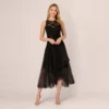 Adrianna Papell Tulle Halter Party Dress With Velvet Accents In Black