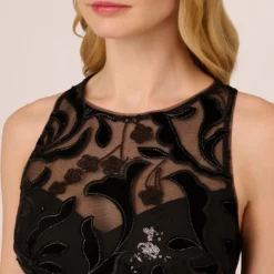 Adrianna Papell Tulle Halter Party Dress With Velvet Accents In Black -Cheap Vesta Gleam Store AP1E208360 AA002 Regular Detail