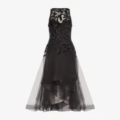 Adrianna Papell Tulle Halter Party Dress With Velvet Accents In Black -Cheap Vesta Gleam Store AP1E208360 AA002 Regular Flat