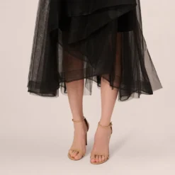 Adrianna Papell Tulle Halter Party Dress With Velvet Accents In Black -Cheap Vesta Gleam Store AP1E208360 AA002 Regular Lifestyle