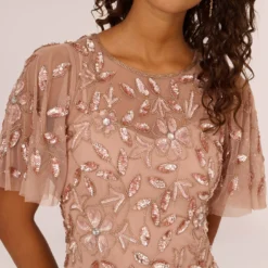Adrianna Papell Long Floral Beaded Gown With Flutter Sleeves In Rose Gold -Cheap Vesta Gleam Store AP1E208445 AA958 Regular Detail aadeffc5 81ab 4c37 a82f 3d9e118a0970