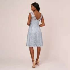 Adrianna Papell Embroidered Sleeveless Midi Cocktail Dress In Skyway -Cheap Vesta Gleam Store AP1E208600 AC459 Regular Back
