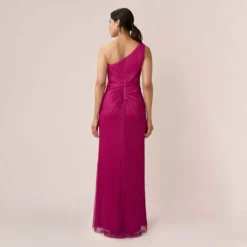 Adrianna Papell Stardust Pleated Draped One Shoulder Gown In Magenta -Cheap Vesta Gleam Store AP1E208794 AA670 Regular Back