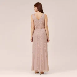Adrianna Papell Hand Beaded Long Blouson Mermaid Gown In Steel Rose -Cheap Vesta Gleam Store AP1E208913 BA696 Regular Back