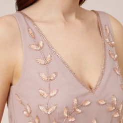 Adrianna Papell Hand Beaded Long Blouson Mermaid Gown In Steel Rose -Cheap Vesta Gleam Store AP1E208913 BA696 Regular Side