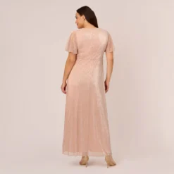 Adrianna Papell Plus Size Metallic Mesh Draped Gown In Rose Gold -Cheap Vesta Gleam Store AP1E209024 AI298 Plus Back