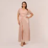 Adrianna Papell Plus Size Metallic Mesh Draped Gown In Rose Gold