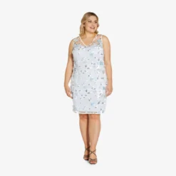 Adrianna Papell Plus Size Floral Embroidered Sheath Dress In Clearwater Ivory -Cheap Vesta Gleam Store AP1E209030 AJ453 Plus Side