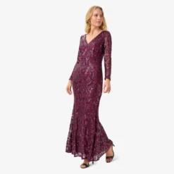 Adrianna Papell Stretch Sequin Gown In Cassis -Cheap Vesta Gleam Store AP1E209103 AE506 Regular Alternate
