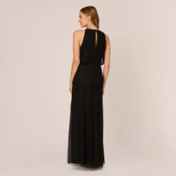 Adrianna Papell Halter Hand-Beaded Blouson Gown With Keyhole Back In Black -Cheap Vesta Gleam Store AP1E209115 AA002 Regular Back