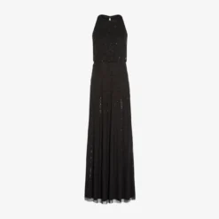 Adrianna Papell Halter Hand-Beaded Blouson Gown With Keyhole Back In Black -Cheap Vesta Gleam Store AP1E209115 AA002 Regular Flat