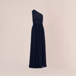 Adrianna Papell One-Shoulder Chiffon Long Gown In Midnight -Cheap Vesta Gleam Store AP1E209149 AB411 Regular Flat