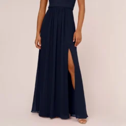 Adrianna Papell One-Shoulder Chiffon Long Gown In Midnight -Cheap Vesta Gleam Store AP1E209149 AB411 Regular Lifestyle