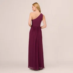 Adrianna Papell One-Shoulder Chiffon Long Gown In Cassis -Cheap Vesta Gleam Store AP1E209149 AC507 Regular Back