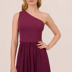 Adrianna Papell One-Shoulder Chiffon Long Gown In Cassis -Cheap Vesta Gleam Store AP1E209149 AC507 Regular Detail