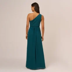 Adrianna Papell One-Shoulder Chiffon Long Gown In Hunter -Cheap Vesta Gleam Store AP1E209149 AE303 Regular Back