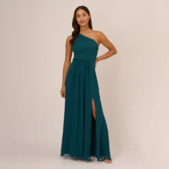 Adrianna Papell One-Shoulder Chiffon Long Gown In Hunter -Cheap Vesta Gleam Store AP1E209149 AE303 Regular Default d1896883 7556 4105 a20b 706ed6a220a6