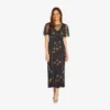 Adrianna Papell Flutter Sleeve Ankle-Length Column Gown In Black Gold
