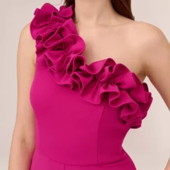 Adrianna Papell Crepe One-Shoulder Ruffled Wide-Leg Jumpsuit In Brilliant Fuchsia -Cheap Vesta Gleam Store AP1E209165 AW670 Regular Detail