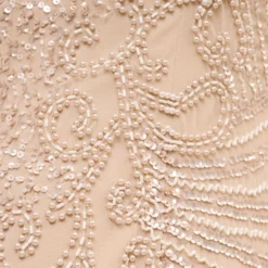 Adrianna Papell Hand-Beaded Three-Quarter Sleeve Long Gown In Biscotti -Cheap Vesta Gleam Store AP1E209180 AG273 Regular Alternate