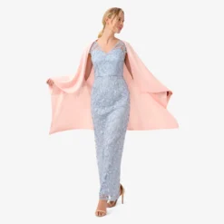 Adrianna Papell Metallic Embroidered Column Gown In Light Blue -Cheap Vesta Gleam Store AP1E209204 AA486 Regular Alternate