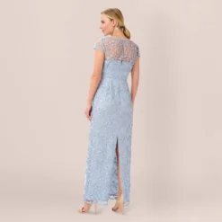 Adrianna Papell Metallic Embroidered Column Gown In Light Blue -Cheap Vesta Gleam Store AP1E209204 AA486 Regular Back